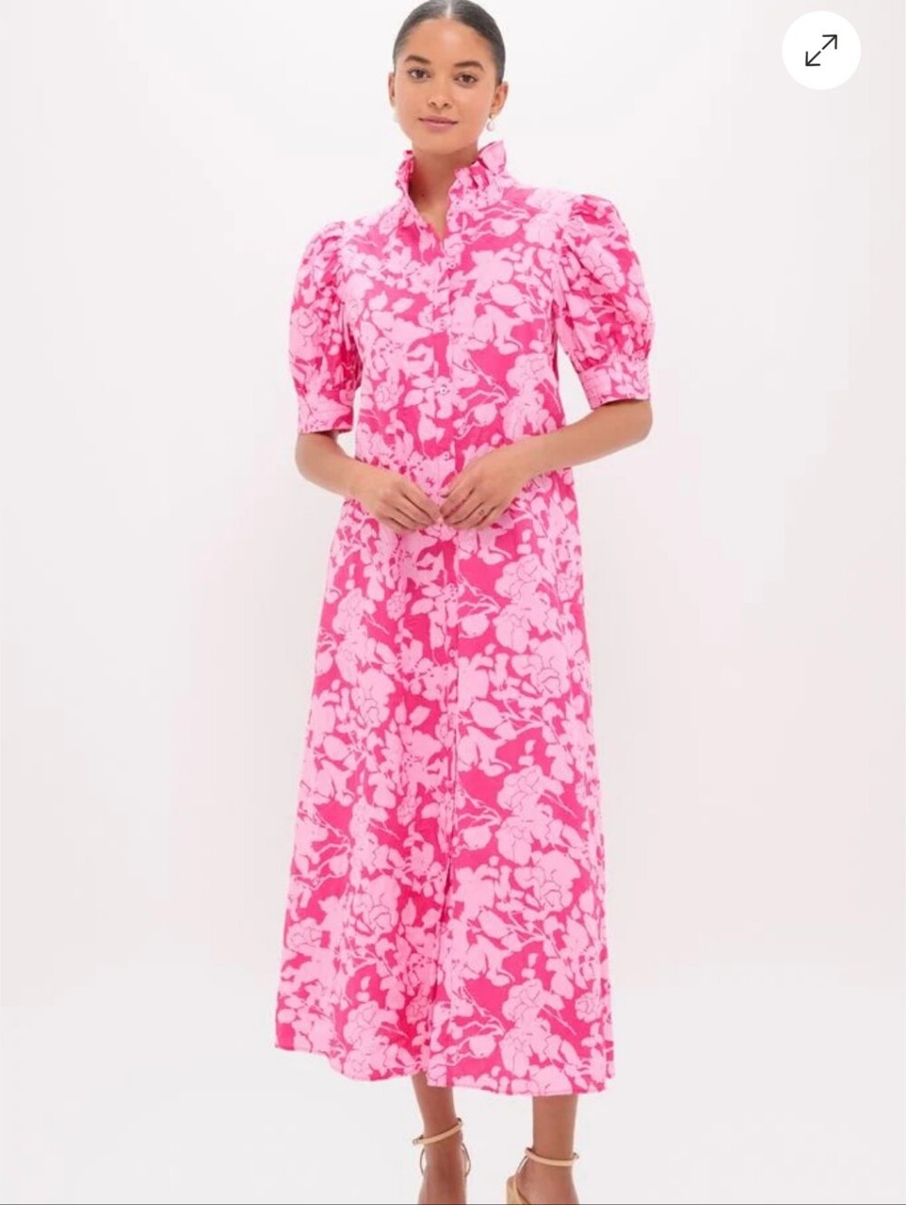 Hyacinth House Pink Textured Floral Ruffle Collar Louisa Maxi Dress